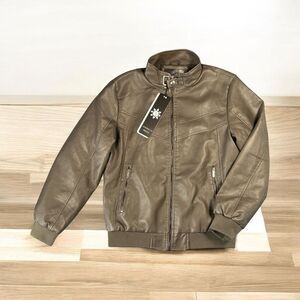 American Breed Faux Leather Motorcycle Jacket Womens Size L‎ Fur-Lined Olive NWT
